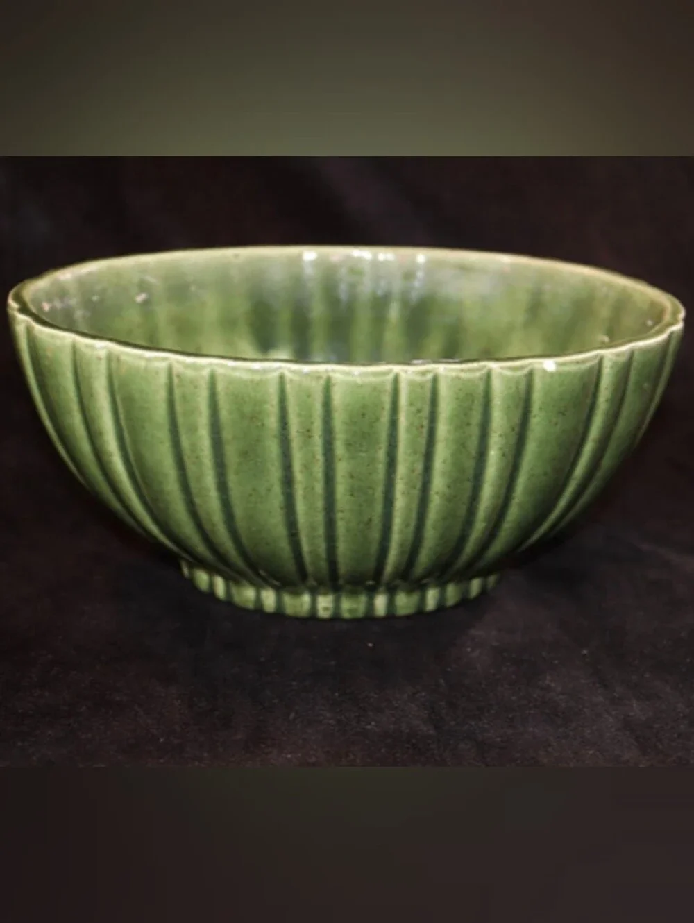 Vintage Haeger #4020 U.S.A Oval Green Ribbed Pottery Planter ~ Bowl